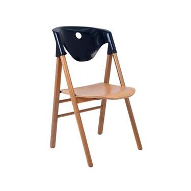 Imagem de Cadeira Dobrável Tramontina Flare em Madeira Tauari Verniz PU e Encosto em Polipropileno Preto