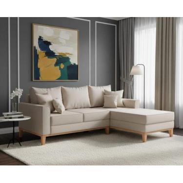 Imagem de Sofá Beny com Chaise Direita, 2,00x1,40m, 3 Lugares, Linho, Base em Ma