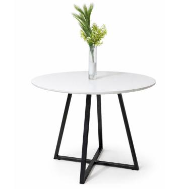 Imagem de Mesa de Jantar Redonda Branca Moderna Laís Tampo Mdf Base De Ferro 110cm