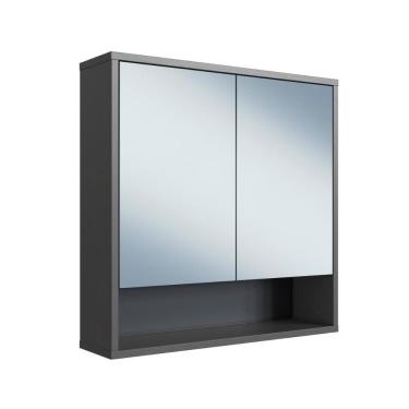 Imagem de Armário de Banheiro com Espelho 60cm 2 Portas 1 Nicho Bari BA1065GF Grafite - Art In Móveis