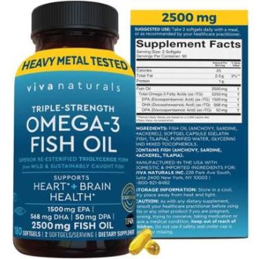 Imagem de Suplemento Viva Naturals Óleo de Peixe Omega 3 Triple Strength 2500mg-Unissex