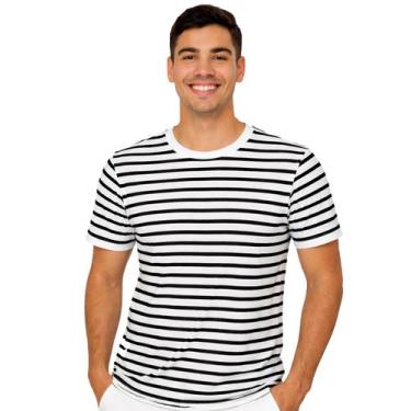 Imagem de Camiseta Masculina Manga Curta Listrada Preta e Branca - Calupa, XG