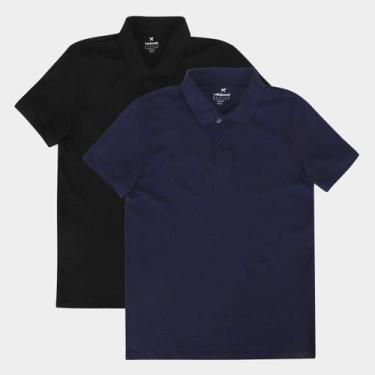 Imagem de Kit Camisa Polo Hering 2 Peças Masculino, Azul turquesa, Preto, GG