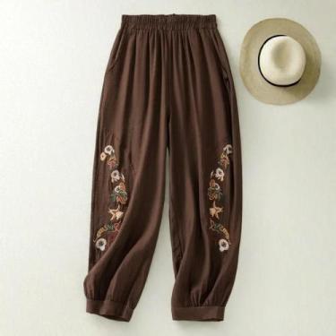 Imagem de Calças Bloomers Femininas - Cintura Alta, Comprimento Tornozelo, Borda
