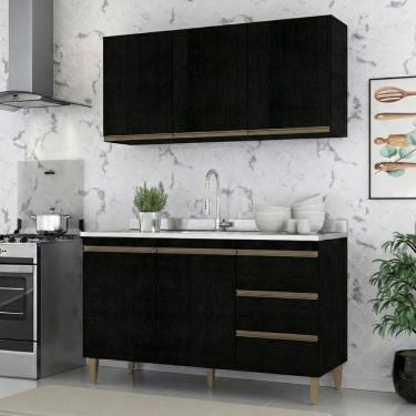 Imagem de Armário de Cozinha Compacta Modulada 2 peças Milão Menu Móveis Preto