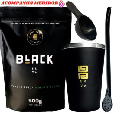 Imagem de Kit Tereré Black Erva Mate 500g + Copo de Alumínio Térmico Preto + Bom