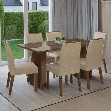 Imagem de Conjunto Sala de Jantar Tampo de Vidro 6 Cadeiras Madrid Madesa