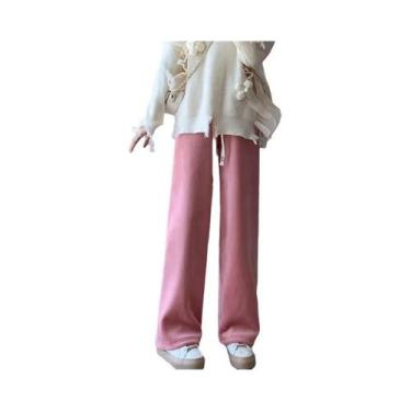 Imagem de Calças Femininas De Corduroy Com Cintura Elástica, Corte Reto, Longas,