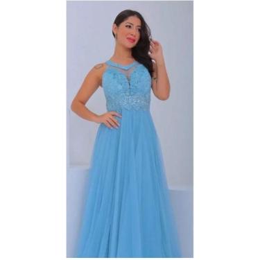 Imagem de Vestido longo de cetim  com decote n em tule , tamanho 36 ao 46, cor a