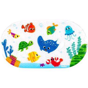 Imagem de Tapete Infantil Fundo do Mar para Banheiro 69x39cm Buba, Branco, Azul 