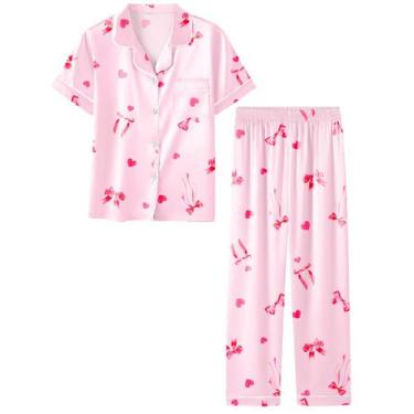 Imagem de Pijamas de seda acetinada Umeyda para mulheres, rosa, GG