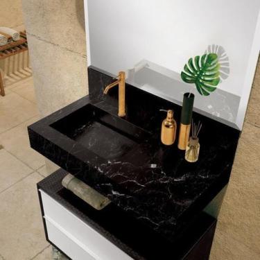 Imagem de 2 Bancadas em Porcelanato para Banheiro 80cm Pró com Cuba Esculpida - 