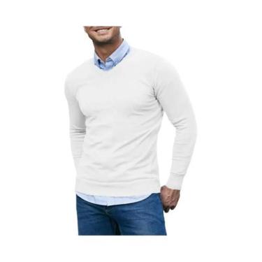 Imagem de Suéter Masculino Slim Fit Com Decote Em V, Tricotado, Leve, Respirável
