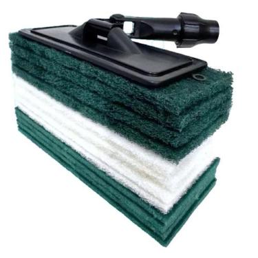 Imagem de Suporte Base Articulada + 12 Fibras Bucha Esponja Abrasiva Verde Limpe