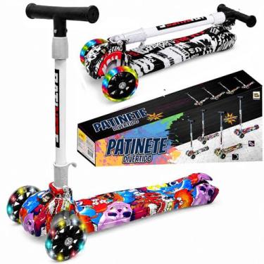 Imagem de Patinete Reforçado Grafite Luz Dobrável Freio Menino Menina - Toy King