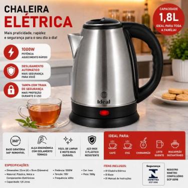 Imagem de Chaleira Elétrica Inox 1,8L 127V Bule Com Desligamento Automático Potê