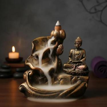 Imagem de Incensario cascata gr. flor vertical buda hindu meditando - Decore Cas