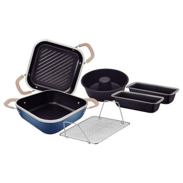 Imagem de Kit Caçarola e Formas Lyon Alumínio Forjado com Revestimento Antiaderente Starflon Azul Elementar 2,6L Tramontina