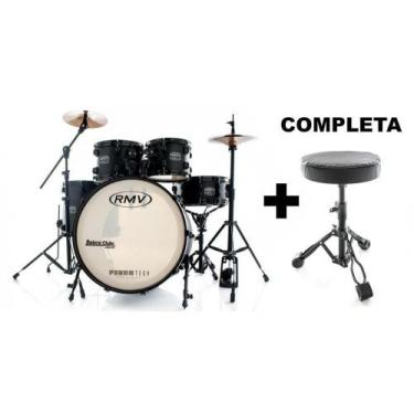 Imagem de Bateria RMV FiberTech Silky Black Completa 20,10,12,16 com Banco, Prat