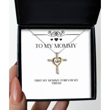 Imagem de SpreadPassion Lindo colar com cruz de mamãe, First My Mommy Forever My Friend, presentes para mãe, presente de filho e filha, para mamãe