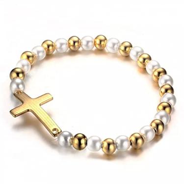 Imagem de suhang Pulseira Feminina De Ouro Em Forma De Cruz De Aço Inoxidável Pulseira Feminina Hip Hop Festa Rock Jóias