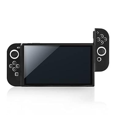 Imagem de TwiHill Capa de silicone para Nintendo Switch OLED, capa de silicone de uma só peça Switch OLED com tudo incluído, acessórios para console de jogos Nintendo Switch OLED (Preto)
