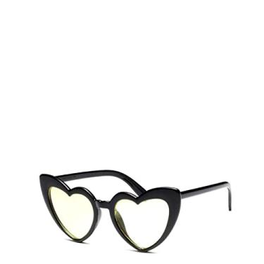 Imagem de Óculos de sol de coração feminino designer óculos de sol bonito sexy retrô olho de gato vintage óculos de sol rosa feminino proteção uv400, e preto amarelo, china