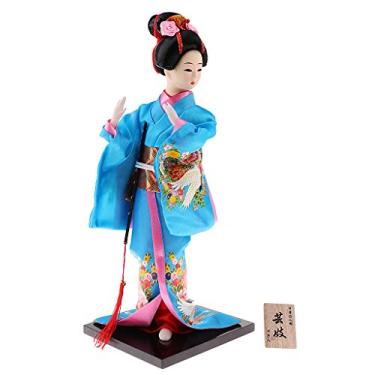 Imagem de KESOTO Gueixa De Estilo Japonês Azul Requintado Com Estátua De Fã Colecionável LeMBrança 30, 48 Cm
