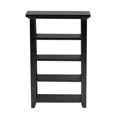 Imagem de LUOZZY Estante de madeira em miniatura, prateleira de livros artificiais, acessórios para móveis de casa de bonecas (preto)