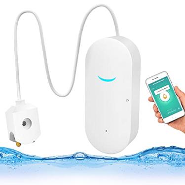 Imagem de KMV WiFi Detector vazamento de água com sonda de sensor App Alarme de água, Sensor de Fuga com Cabo de 100cm, Monitor de Água para Prevenir Danos por Água na Cozinha, Adega, Garagem, Lavadora, Lavanderia-SW100