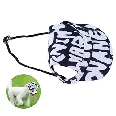Imagem de Chapéu de proteção solar para animais de estimação chapéu esportivo ajustável com alça de pescoço ajustável confortável buracos de orelha chapéu de beisebol para cães [S letras azuis] colares e pingentes