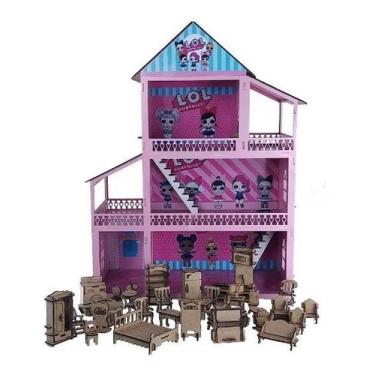 Casinha De Bonecas Barbie Adesivada Madeira Mdf Com Moveis em Promoção é no  Buscapé