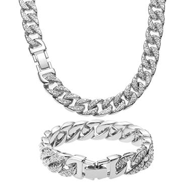 Imagem de Saintda Conjunto de colar de corrente cubana para homens e mulheres gargantilha de diamante hip hop rapper joias, 18 inches, Banhado a ouro, Zircão