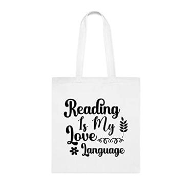 Imagem de Sacola Reading Is My Love, presente divertido, bolsa de ombro, bolsas reutilizáveis, cesta de Natal de aniversário, ideia de presente, Branco
