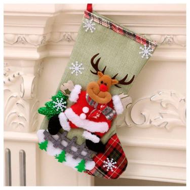 Imagem de Bota Meia Natal Decoração Rena Natalina Tecido 31cm