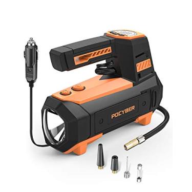 Imagem de POCYBER Inflador portátil para pneus, bomba compressor de ar de 180 PSI 12 V CC para pneus de carro com medidor de pressão digital preciso e luz de LED para carro, bicicleta, colchão de ar, balões