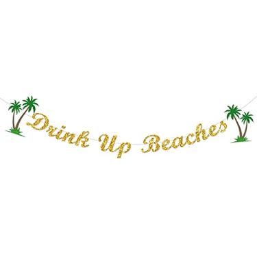 Imagem de Gold Glittery Drink Up Beaches Coconut Tree Banner Hawaii Luau Verão Praia Festa Suprimentos