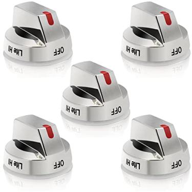 Imagem de [Atualizado] Botões de fogão DG64-00473A compatíveis com Samsung Gás/Forno/Fogão, Anel de reforço de aço inoxidável resistente, Substituição do forno do botão do mostrador do controle do queimador superior (pacote com 5)