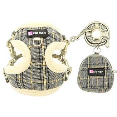 Imagem de Yajun Colete de arnês para cães de estimação, colete ajustável de flanela macia, roupas para passear, cães pequenos, gatos, arreios à prova de fuga para caminhar, cinza, P