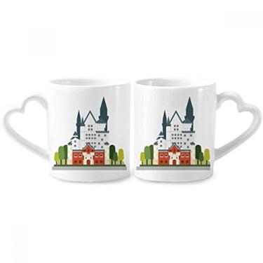 Imagem de Conjunto de canecas de porcelana para casais, arquitetura, castelo de cisne, alemão, copo, coração, coração
