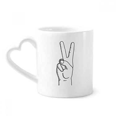 Imagem de Victory Gesture Line Caneca padrão desenho café cerâmica copo de coração de vidro