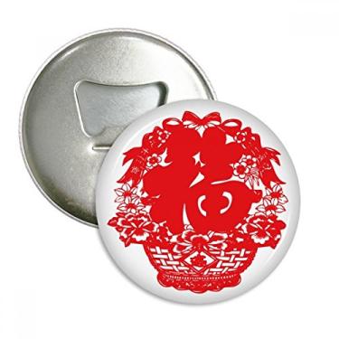 Imagem de Lanterna chinesa vermelha padrão tradicional abridor de garrafas ímã de geladeira emblema multifuncional