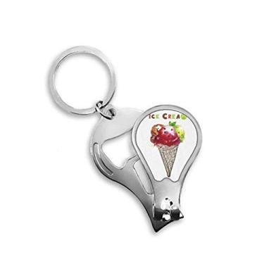 Imagem de Aquarela folhas cones sorvete cortador de unhas abridor chaveiro tesoura