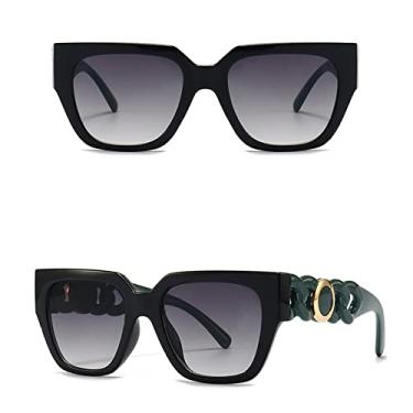 Imagem de Óculos de sol de corrente quadrada chique clássico gradiente preto de luxo armação grande senhoras óculos de sol retrô tons de designer para mulheres uv, pernas verdes pretas, tamanho único