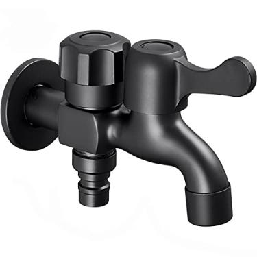 Imagem de LIDON Torneira da máquina de lavar um em dois para fora Varanda montada na parede mop Torneira dupla Torneiras de latão ao ar livre para pia de esfregão, preto A (cor: preto B)