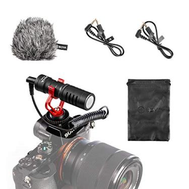Imagem de Microfone de vídeo Boya by -MM1 Shotgun com suporte de choque, para-brisa Deadcat, capa compatível com smartphones iPhone/Andoid, câmeras Canon EOS/Nikon DSLR para gravação de áudio ao vivo