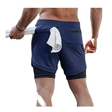 Imagem de Jueshanzj Short masculino respirável de camada dupla para jogging esportivo casual ao ar livre cor sólida calça fitness, Azul tibetano, G