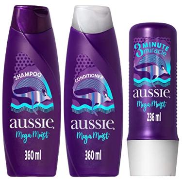Imagem de Aussie Kit Mega Moist Super Hidratação Shampoo 360Ml E Condicionador 360Ml E 3 Minutos Milagrosos 236Ml