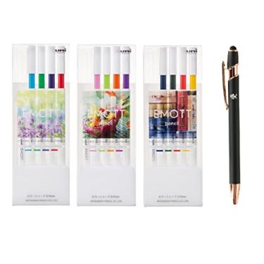 Imagem de Uni Japan Lapiseira de cores sortidas Uni EMOTT conjunto de 12 cores (atualizar cor, cor tropical, cor nostálgica) importado do Japão com adesivo Kanji Love, 16,5 x 18 x 2,2 cm