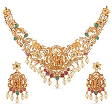 Imagem de Tarinika Conjunto de colar indiano banhado a ouro para mulheres e meninas - branco vermelho verde, Latão, Zircônia cúbica